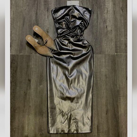 ZARA STRAPLESS METALLIC DRESS STEEL - Picture 10 of 11
